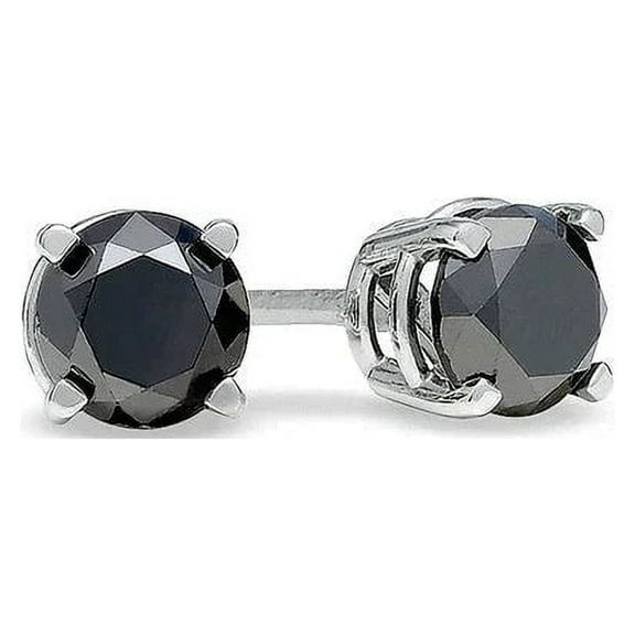 Bonjour Jewelers 14k White Gold Created Black Diamond Round Stud Earrings 4mm Plated