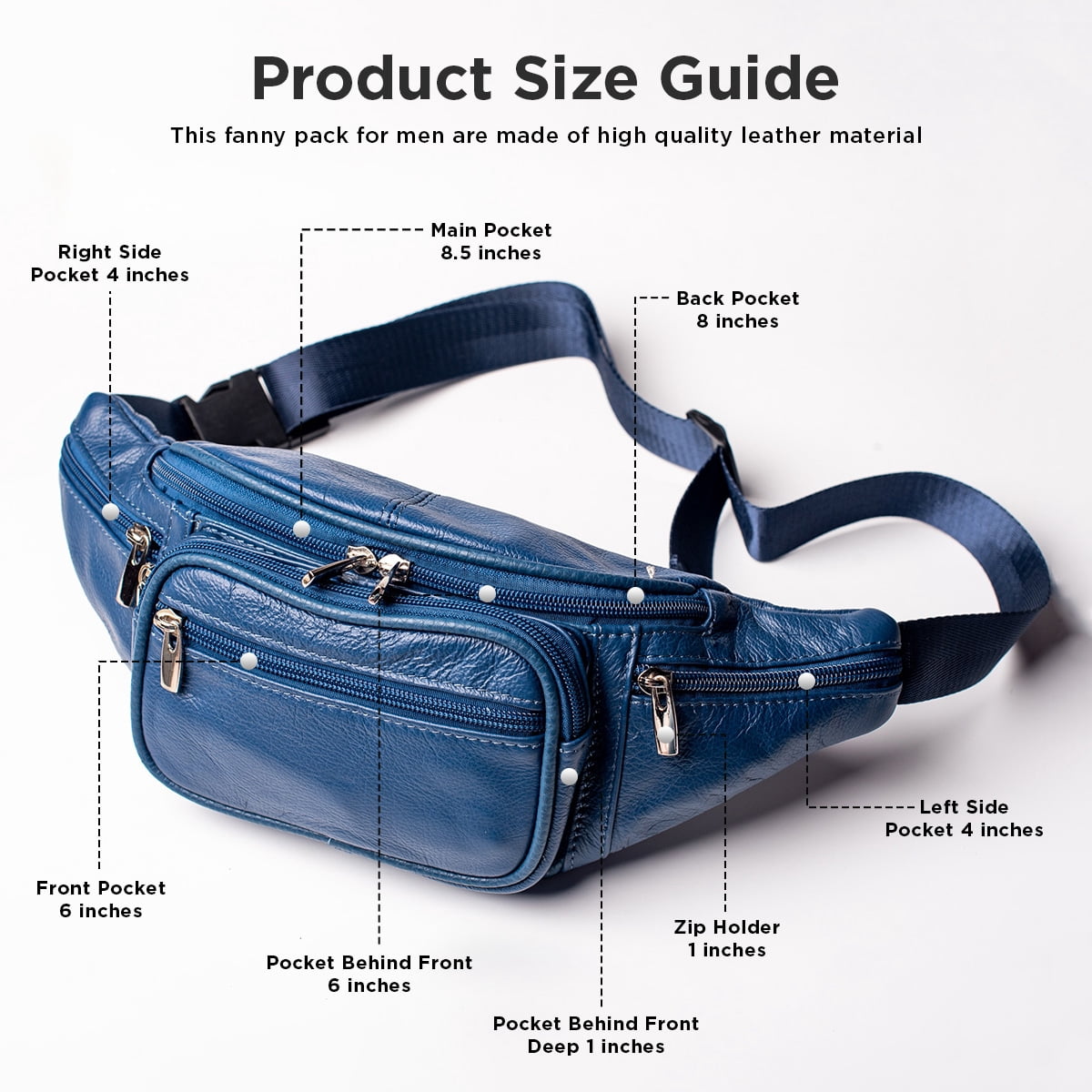 Fanny Pack Leather Waist Bag Hip Belt Zipper Pouch Pocket Travel Sport for Men