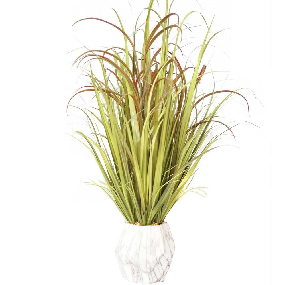Plastic Grass and Onion Grass Artificial Indoor/ Outdoor Faux Décor in Ceramic Pot By Minx NY