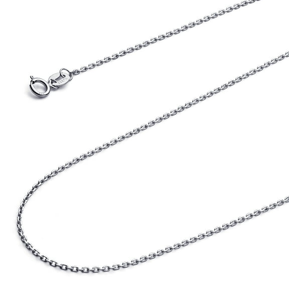 Wellingsale 14k White Gold Polished 0.9mm Angle Cut Oval Rolo Chain Necklace with Spring Ring Clasp - 18"