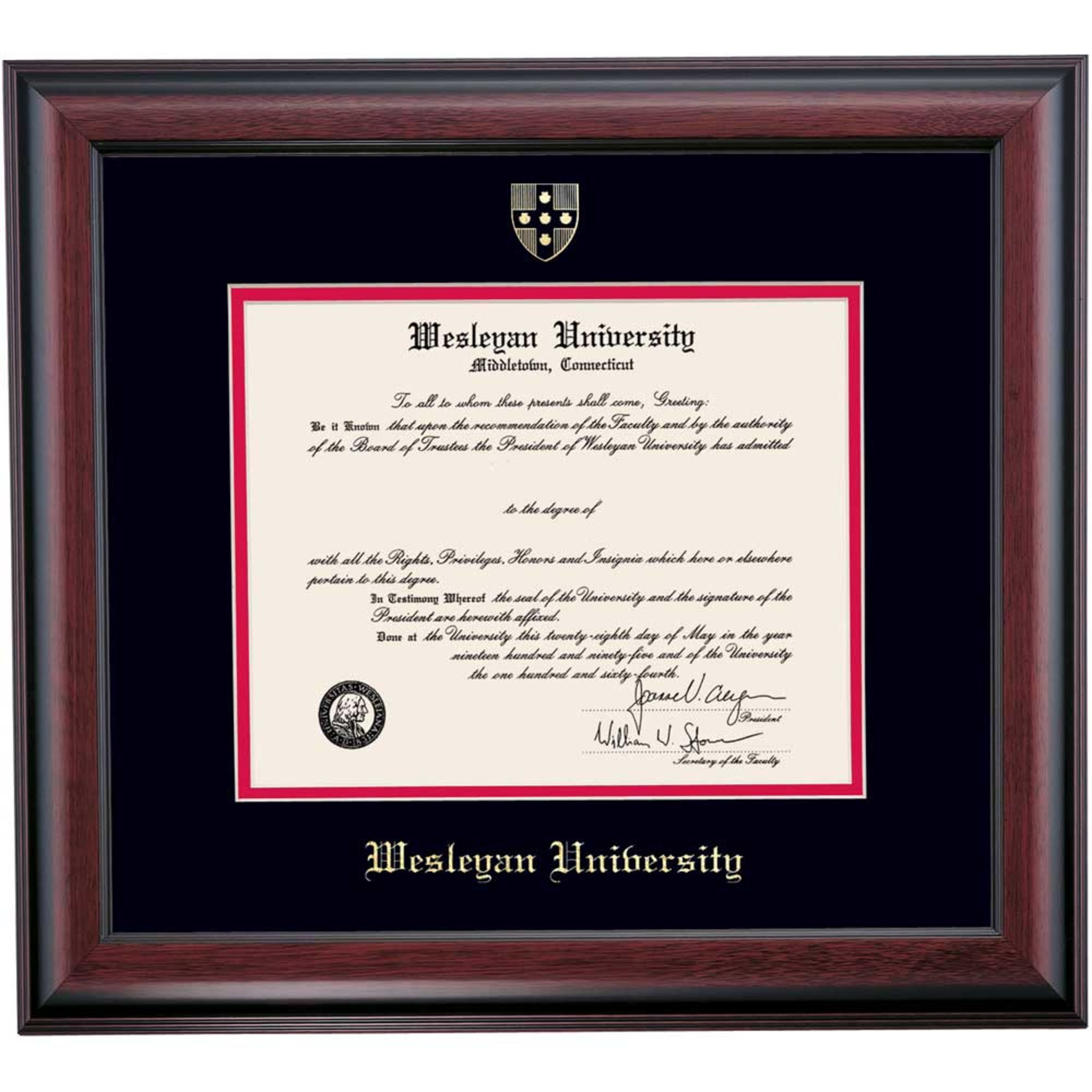 OCM Diploma Frame for Wesleyan University, 16" x 18" Diploma
