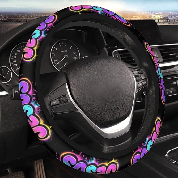Car Steering Wheel Cover for Women Men, Non-Slip Breathable Cute Steering Wheel, Colorful Painting Art Graffiti Jesus Steering Wheel Protector, Car Accessories, Universal 14" 02/2-15" Fit Auto, Suvs