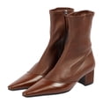 thumbnail image 2 of XYD Women Stylish Pointed Closed Toe Ankle Boots Chunky Thick Low Heel Side Zipper Short Booties Office Shoes Size 7 Brown, 2 of 4
