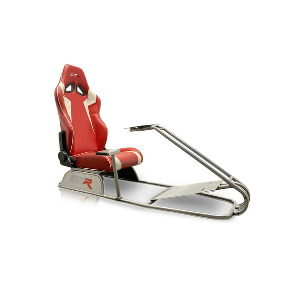 GTR Simulator GTS Model Racing Simulator Cockpit Silver Frame with Red/White Seat
