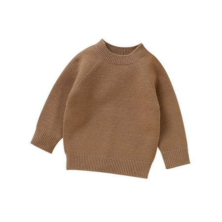 

Toddler Knit Sweaters Long Sleeve Round Neck Solid Color Knitwear