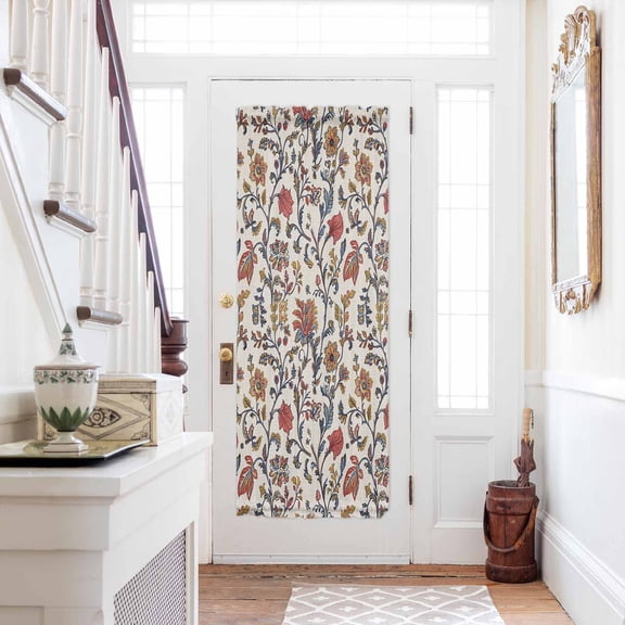 Orange Red Leaf Door Curtains for Door Window, French Sidelight Front Back Door Curtains With Tieback, Vintage Farmhouse Boho Pastoral Tribal Kitchen Rod Pocket Drapes Panel, 54"x72"