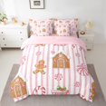thumbnail image 2 of Homewish Kids Teens Christmas Gingerbread Man Twin Bedding Sets 7-Piece,Pink Geometric Stripes Bedding Comforter Set Microfiber,Xmas Candy Cane Breathable Sheet Sets,Ultra Soft Home Decor,Reversible, 2 of 8