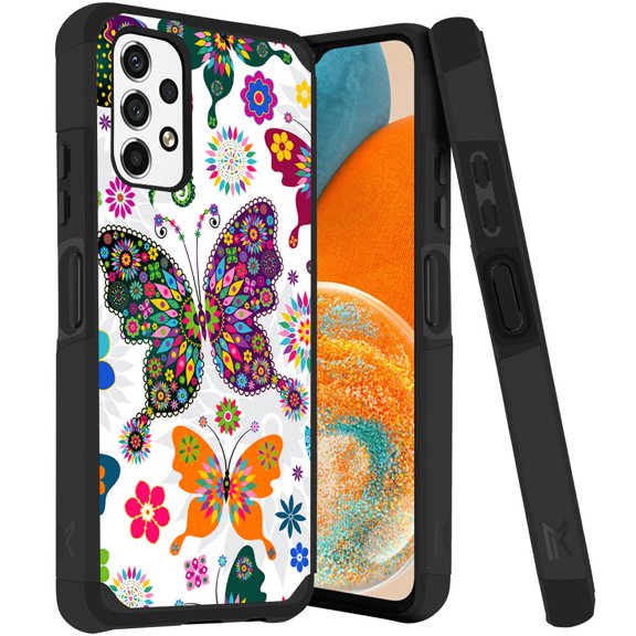 ANJ  Rugged Dual Layered Shockproof Slim Hybrid Case   Tempered Glass Cover Compatible with Samsung Galaxy A23 5G - Tribal Butterfly