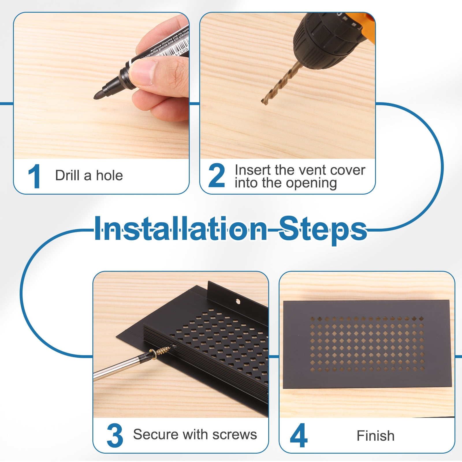 Uxcell 6 x 2 Inch Door Air Vent Cover, 3 Pcs Aluminum Grille Ventilation Cover Louvered Diamond Hole with Screws, Black