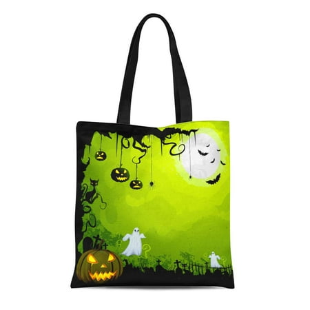 SIDONKU Canvas Tote Bag Party of Scary Halloween Night Cat Tree Trick Autumn Reusable Shoulder Grocery Shopping Bags Handbag