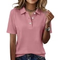 thumbnail image 2 of Polo Shirts for Women Short Sleeve 3 Button Collared Golf Tee Cotton Business Casual Summer Work Tops Pink S, 2 of 5