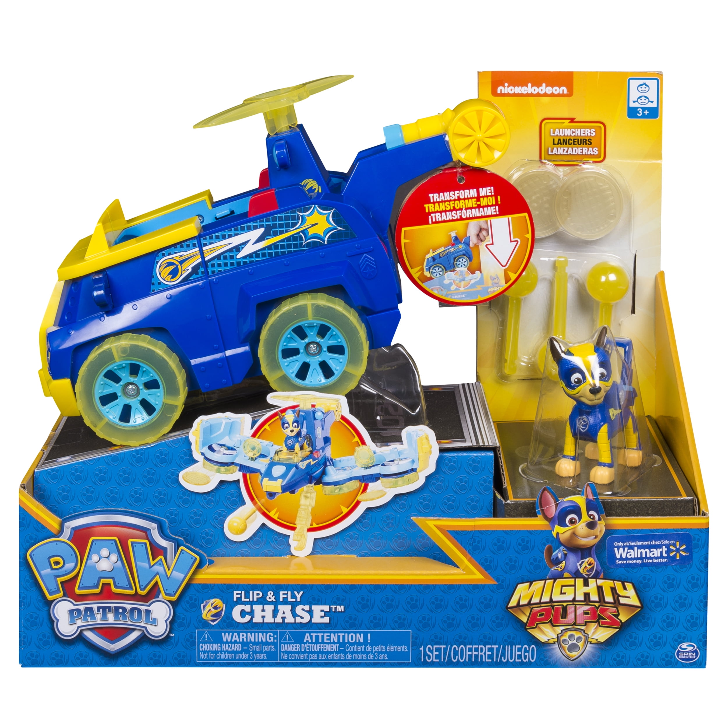 PAW Patrol Mighty Pups - Chase's Flip \u0026 Fly, 2-in-1 Transforming Vehicle with Launchers, Walmart Exclusive, for Ages 3 and up - Walmart.com - Walmart .com