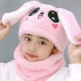 thumbnail image 3 of Eoperou Kids Hat Cute Hare Ears Embroidery Face Soft Plush Thicker Keep Warm Integrated Winter Thermal Girls Neck Warmer Cap for Outdoor, 3 of 8
