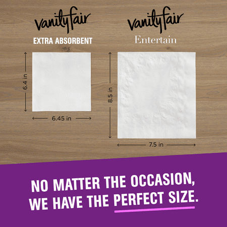 Vanity Fair Extra Absorbent Disposable Paper Napkins, White, 150 Count