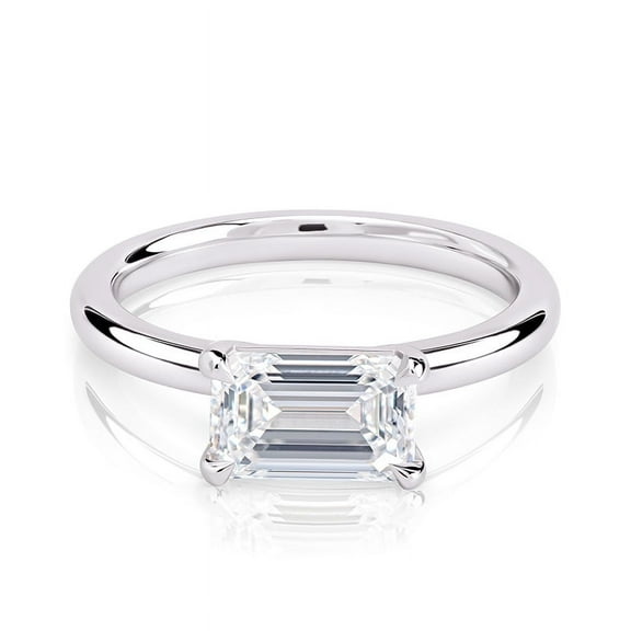 Veda Jewel 14K White Gold Plated Rings - 1.76 Ct Emerald Cut Simulated Diamond Rings - Solitaire Rings for Her - Engagement Wedding Prong Setting Rings for Women's - Causal Stacking Rings