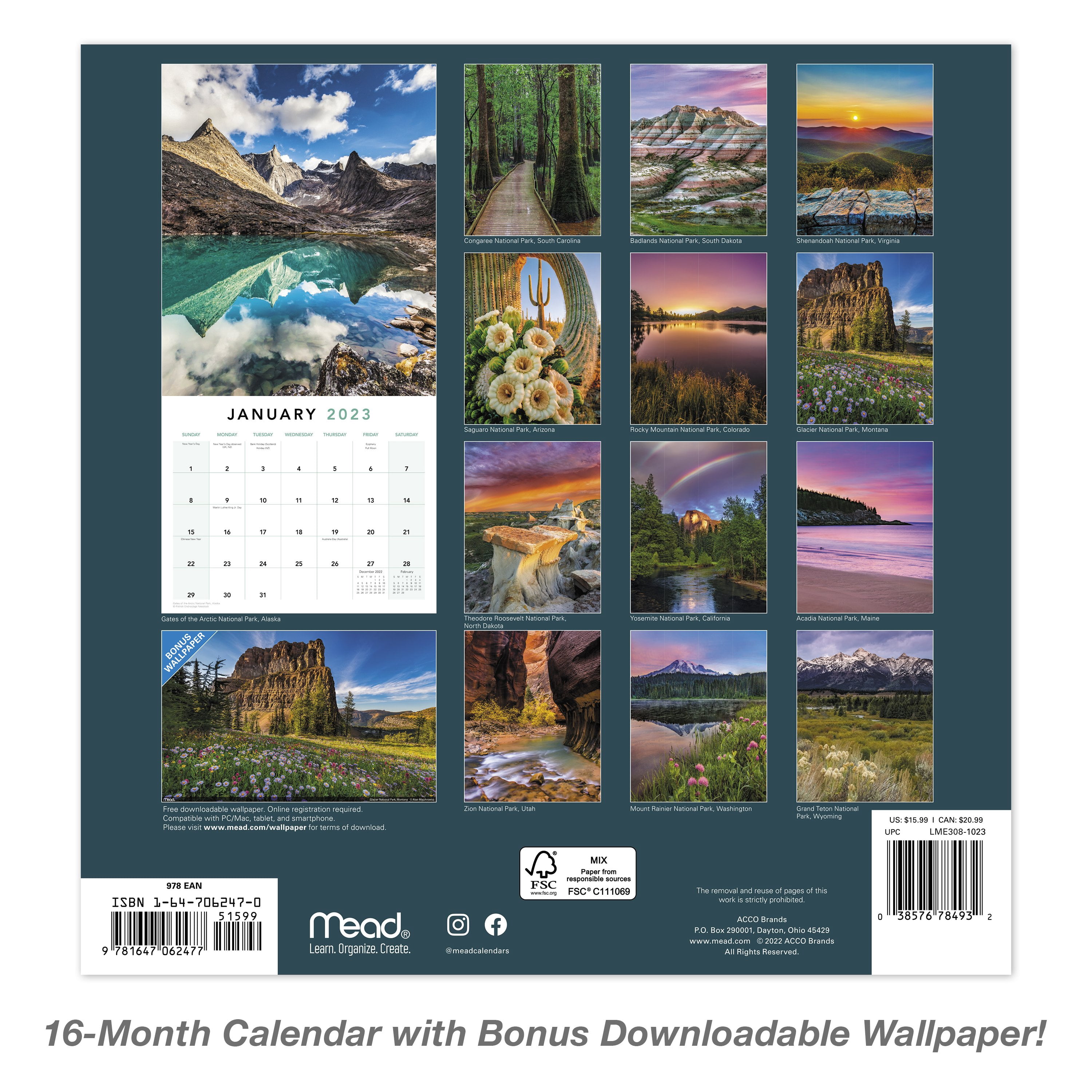 2023 Wall Calendar, National Parks, 12" x 12" by Mead (WMEP0810-23)