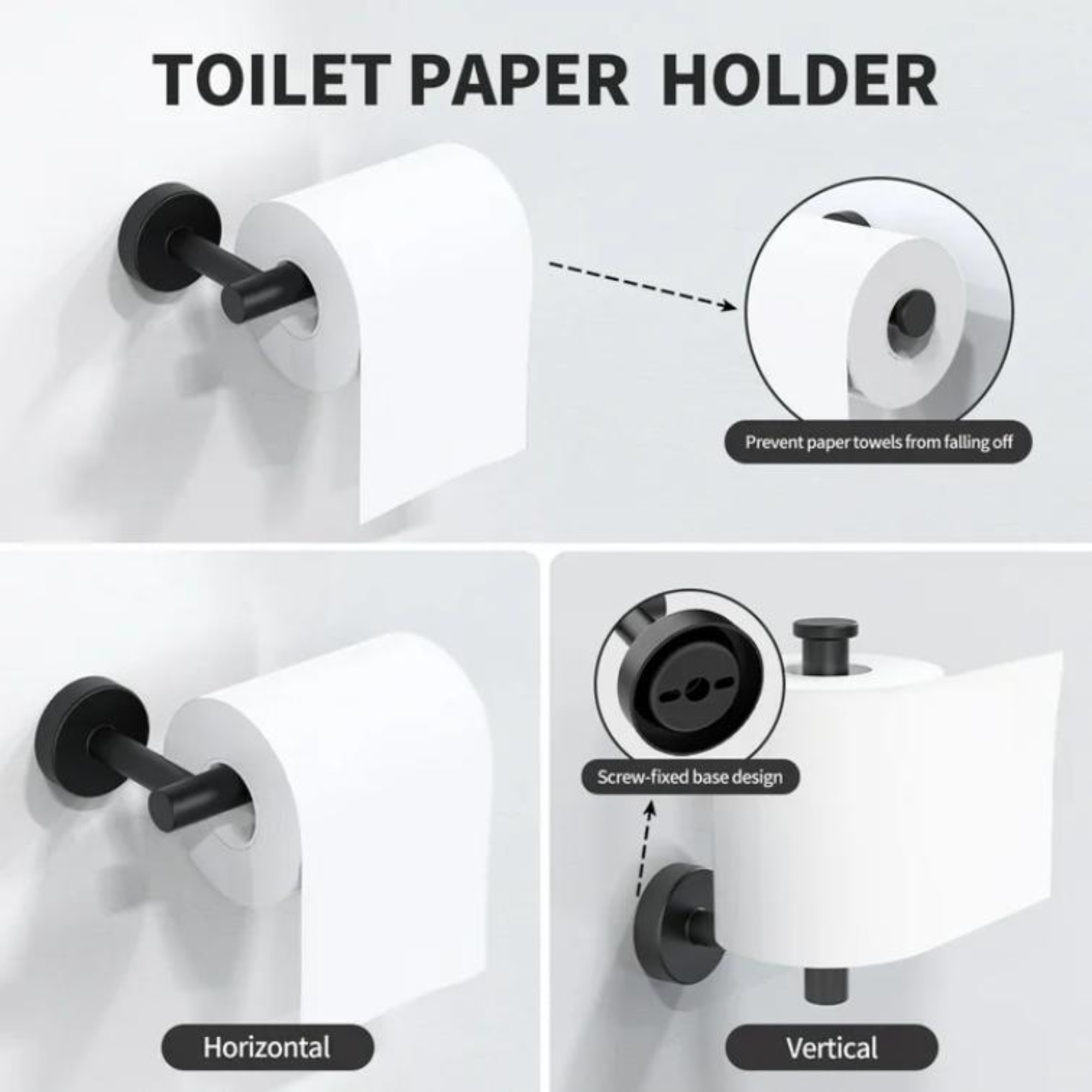 INSMART 7 PCS Bathroom Hardware Set,Black Stainless Steel Bathroom Tower Rack Set Wall Mounted,Includ Towel Bar, Towel Ring Towel Hook and Toilet Paper Holder
