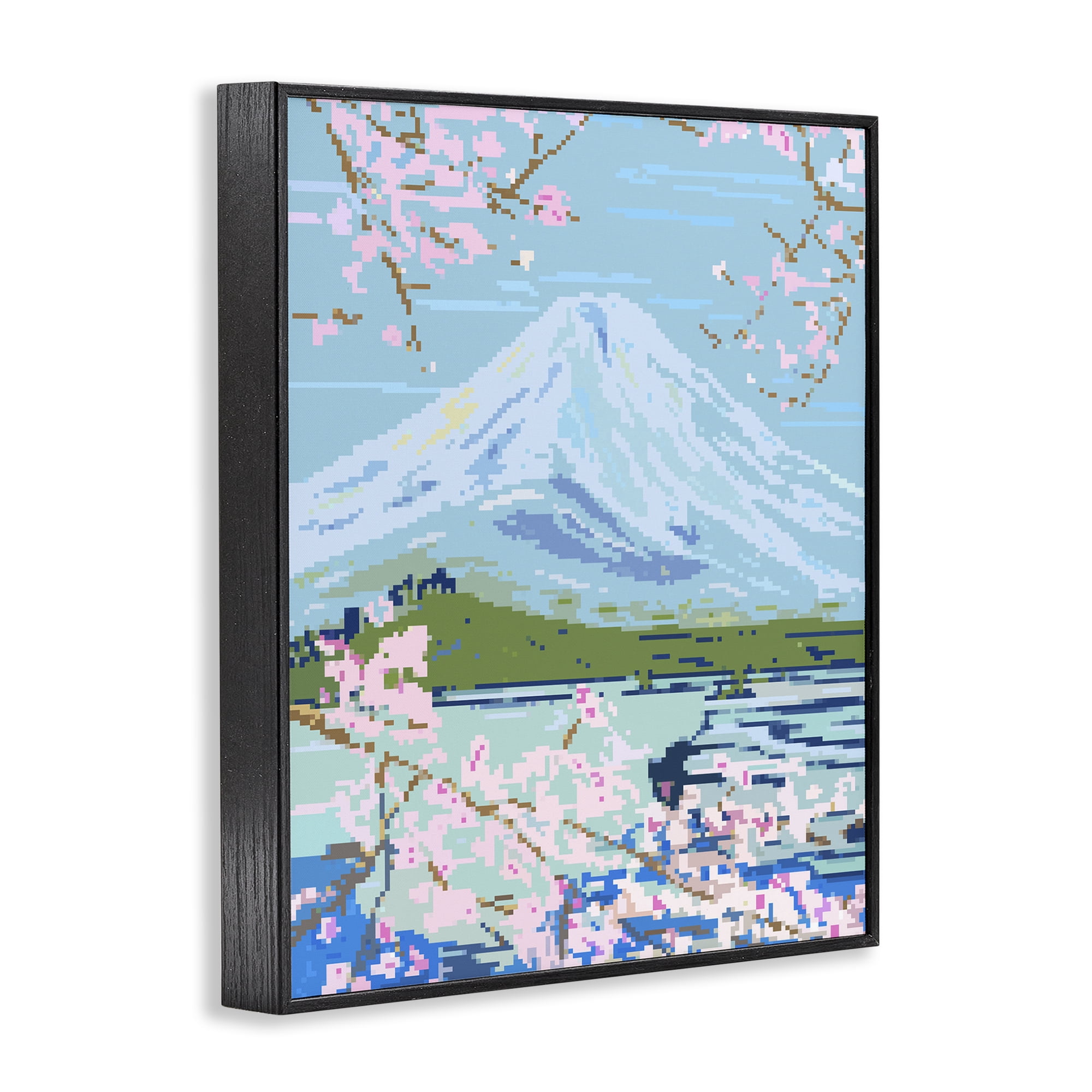 Stupell Industries Pixel Mount Fuji Landscape Painting Black Framed Art Print Wall Art, 11 x 14