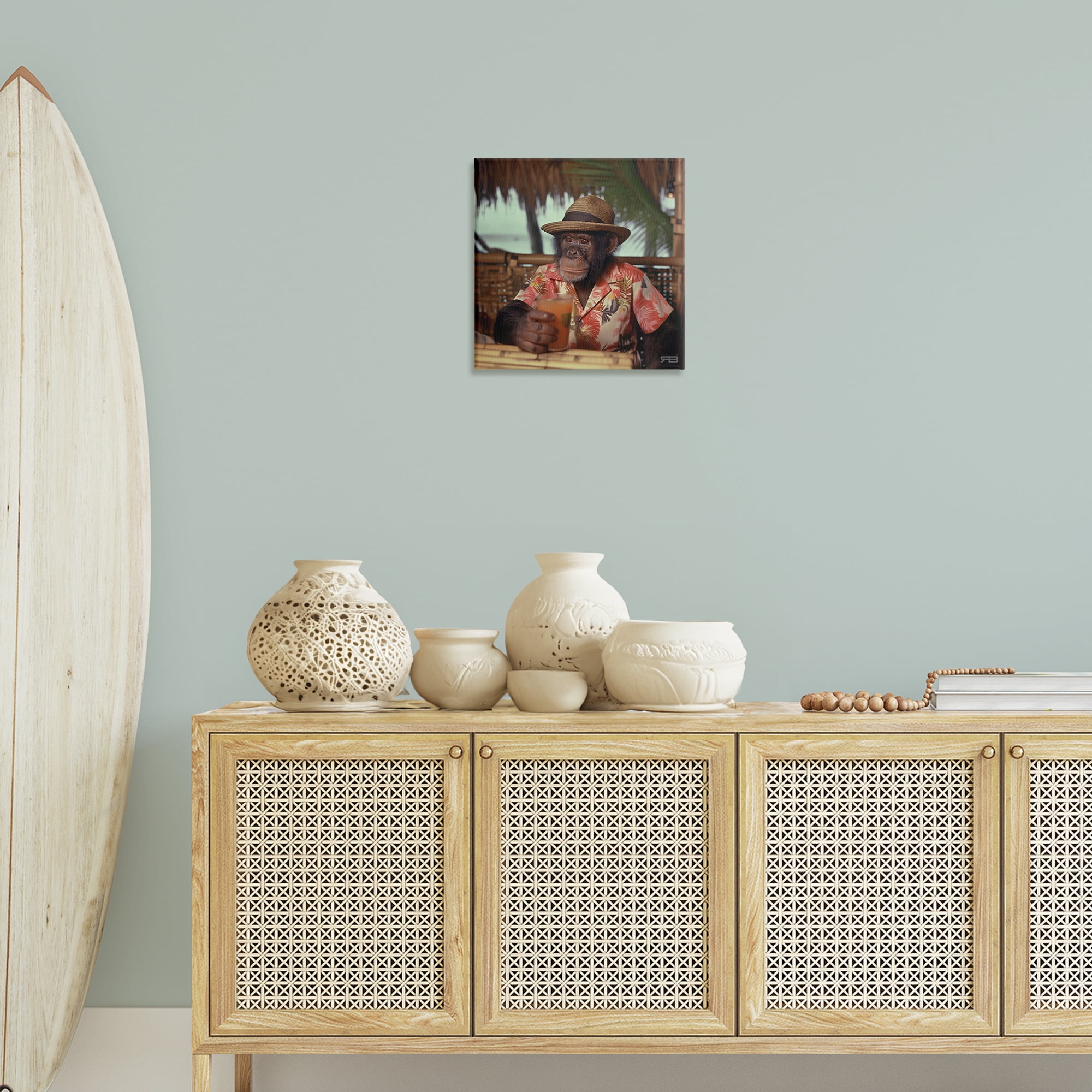 Stupell Industries Tropical Vacation Monkey Novelty Painting Gallery Wrapped Canvas Art Print Wall Art, 17 x 17