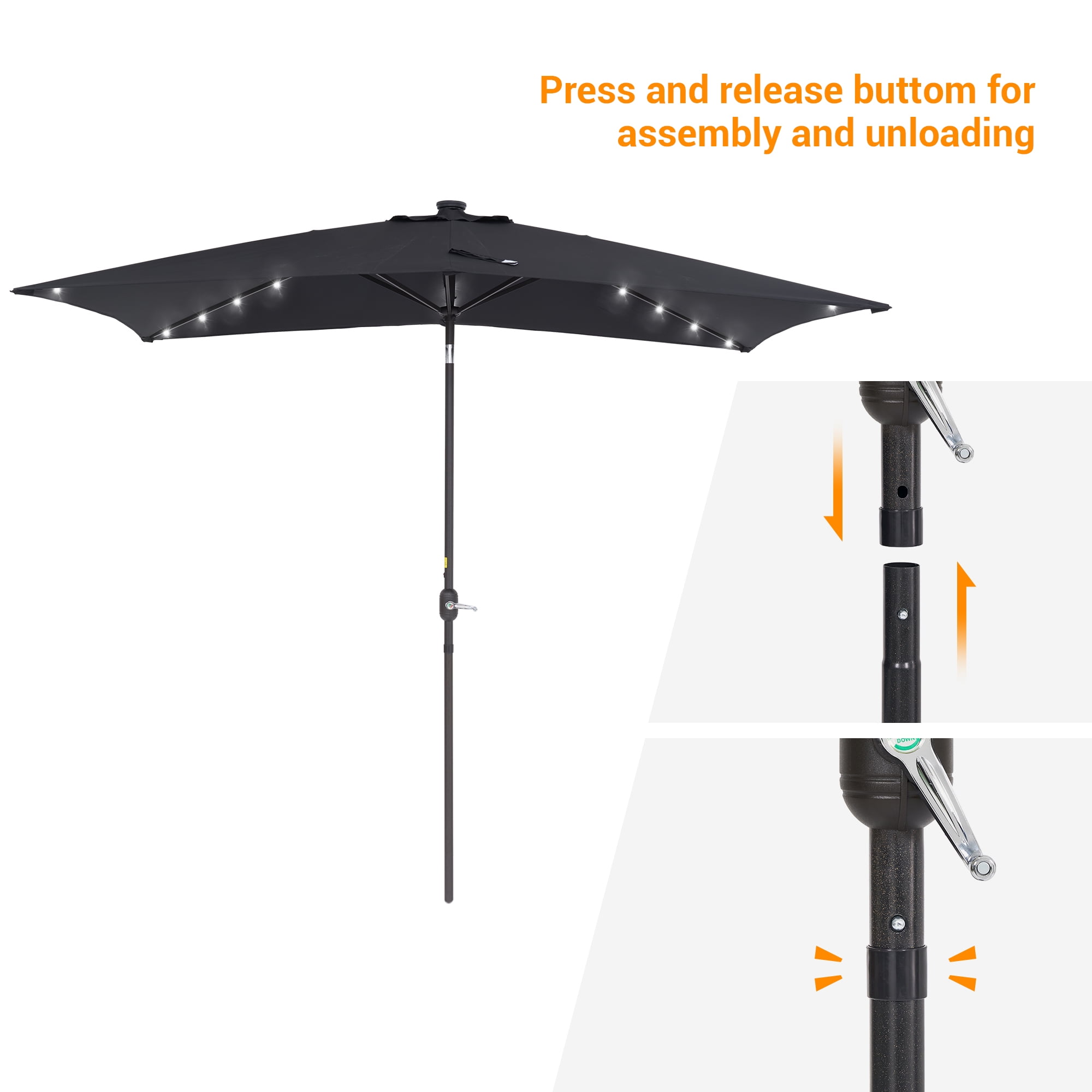 ACEGOSES 10 x 6.5ft LED Rectangle Outdoor Patio Deck Market Outside Table Umbrellas with Non-Fading Polyester canopy,Black