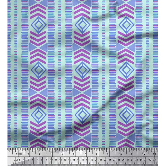 Soimoi Green Cotton Duck Fabric Aztec Geometric Printed Craft Fabric by the Yard 42 Inch Wide