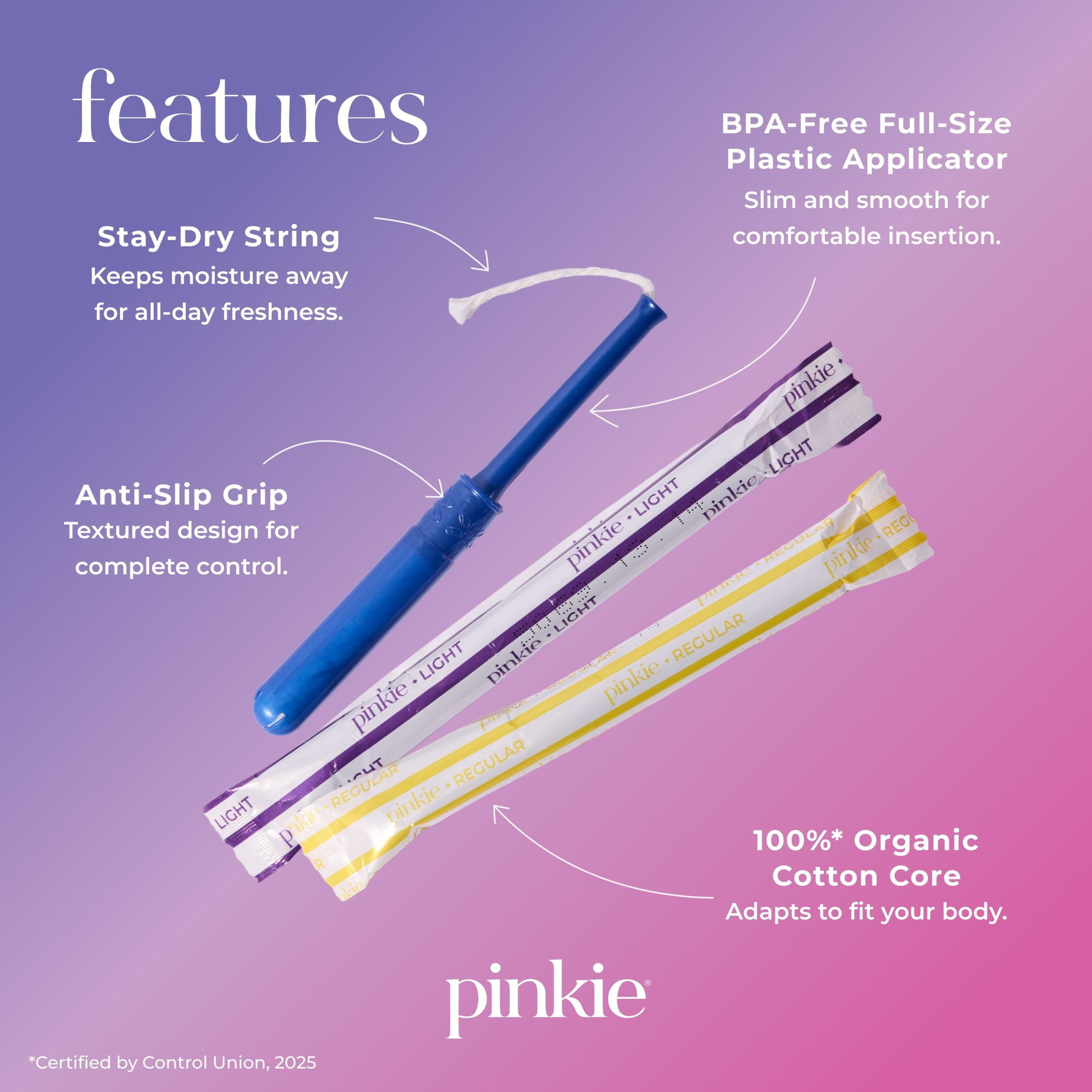 Pinkie Organic Cotton Multipack Tampons, Light/Regular (36 Count)