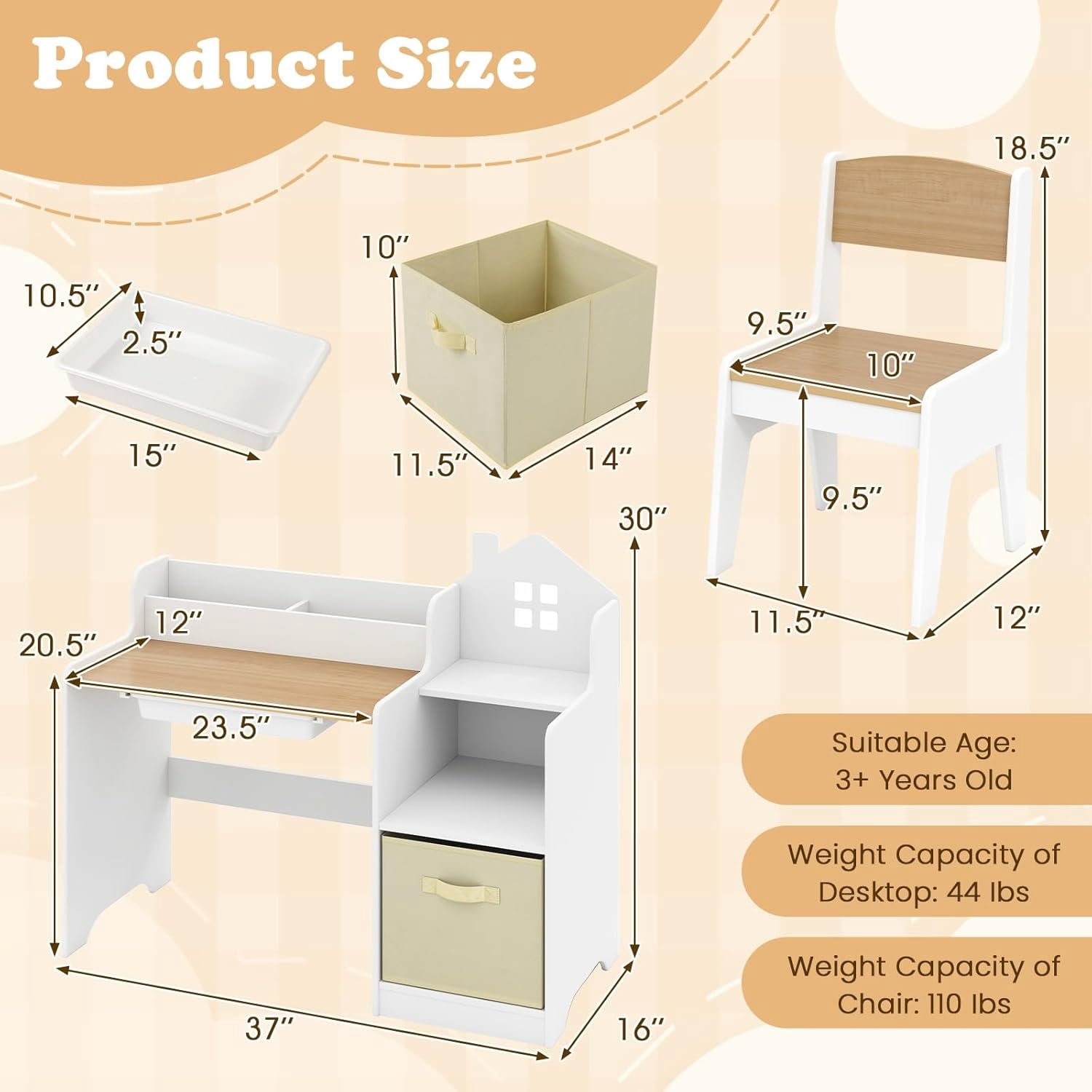 OLAKIDS Kids Table and Chair Set, Toddler Art Craft Play Wood Activity Desk with Chairs Storage Canvas Bin for Writing Drawing, Children Furniture for Daycare Nursery Boys Girls 3+