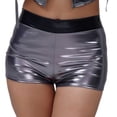 thumbnail image 7 of PIMSSY Women Shorts Solid Color Shiny Leather Stage Performance Sexy Hot Pants Gold Embossed Leather High Waist Shorts Holiday Bottoms, 7 of 7