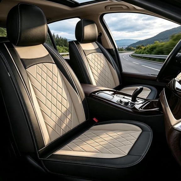 DIKSOAKR Car Seat Cover Fit for Subaru Crosstrek 2016-2026,Premium Leather Waterproof Breathable Anti-Slip Easy to Install Auto Interior Accessories Beige,Full Set(2 Row 5 Seats)