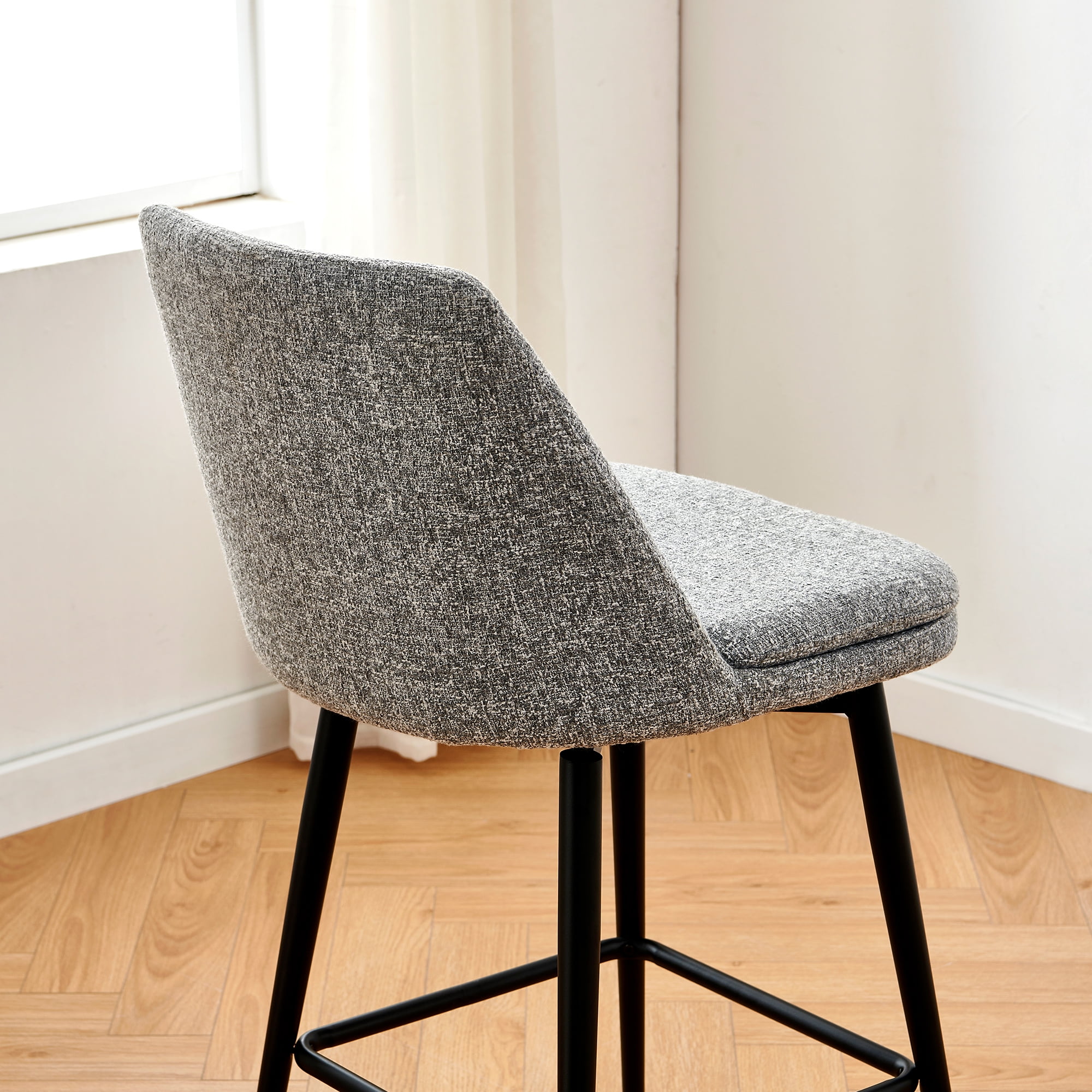 CHITA 27 inch Counter Height Swivel Bar Stools Low Back Set of 2, Metal Base, Fabric in Gray