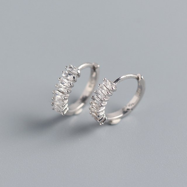 Pendiente de plata de ley S925 con diamantes y incrustaciones de circonitas rectangulares, hebilla de hueso de oreja, pendiente de plata a juego