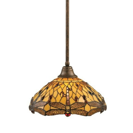 Toltec Lighting 26 Brz 946 Stem Pendant Light Bronze Finish With Amber Dragonfly Glass 16 Inch