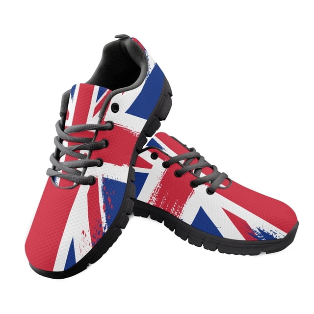 Yikeluo Zapatillas deportivas de malla con cordones para mujer, estilo moderno, con estampado de la bandera de Inglaterra y Reino Unido, zapatos planos ligeros