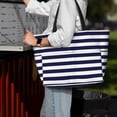 thumbnail image 4 of Wukai Navy Blue And White Stripes Print Zipper Bag,large Beach Tote Bag,Waterproof Sandproof Bag,Grocery and Picnic Tote Travel Bag, 4 of 5