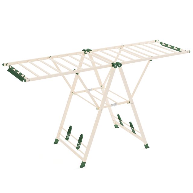 Costway Foldable Metal Laundry Drying Rack with Height Adjustable Wings, 20 Drying Rails Beige