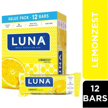 LUNA Bar - LemonZest Flavor - Gluten-Free - Non-GMO - 7-9g Protein - Made with Organic Oats - Low Glycemic - Whole Nutrition Snack Bars - 1.69 oz. (12 Pack)