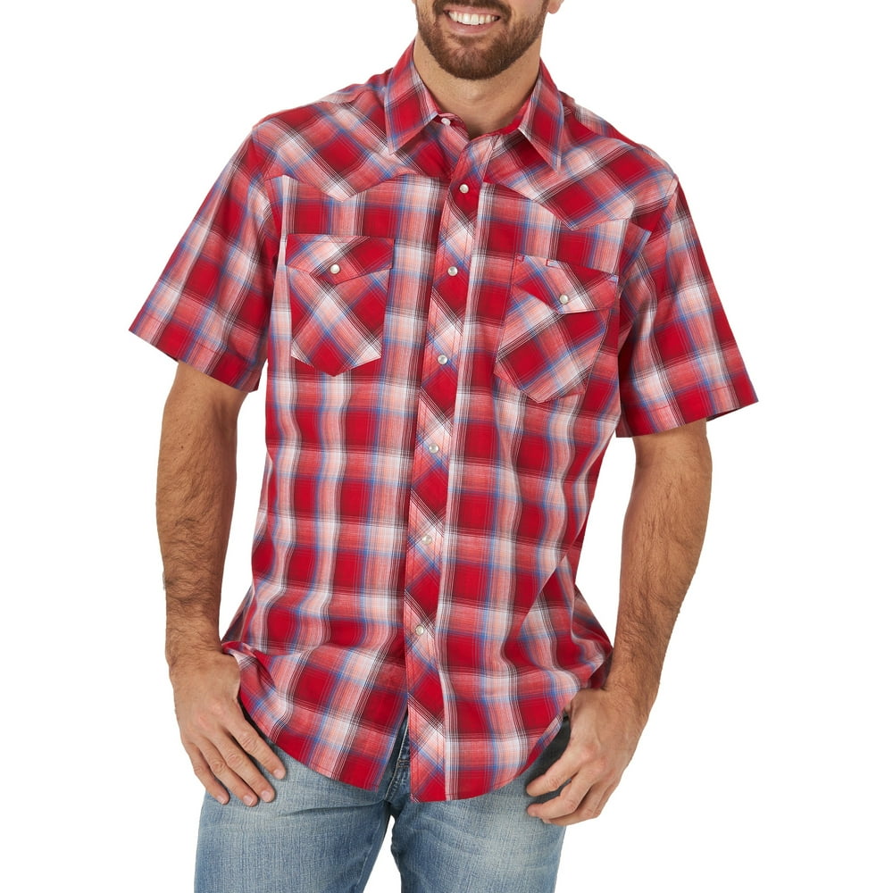 Wrangler - Wrangler Men's Western Short Sleeve Plaid Shirt - Walmart ...