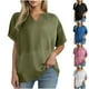 thumbnail image 1 of Top boho,Camiseta de manga corta de punto gofre con cuello en V para mujer, blusa informal holgada, poliéster, ideal para el hogar y el trabajo, sopatenor, 1 of 9