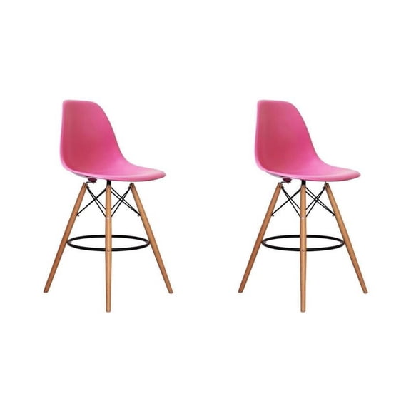 Wooden Base Kitchen Island Bar Stool with Gold Base - Pink