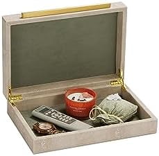 Ivory Shagreen Decorative Box For Keepsake And Memory, Faux Leather Storage Box Jewelry Organizer Wooden Home Organizer Box For Accessory With Brushed Gold Handle (Ivory)