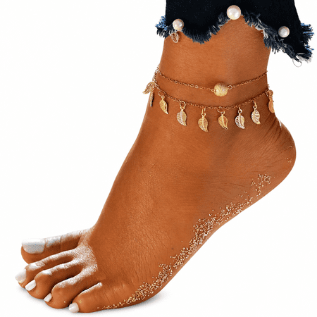 AURENIX Big Anklets for Women Large Ankle Gold Silver Anklet Adjustable Chain Foot Beach Anklets
