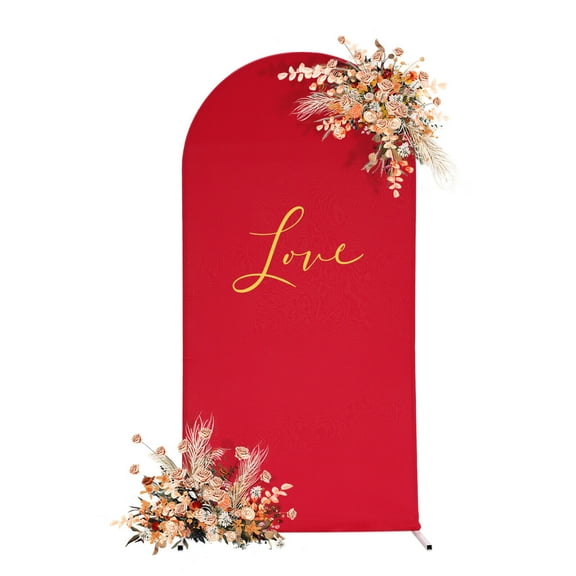 6.56Ft Arch Backdrop Stand Wedding Arch Frame w/ Red Cover Ceremony Metal Decor