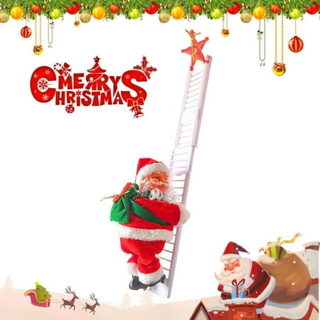 Christmas Tree Ornaments Music Instruments GLiving Santa Climbing Plush Doll Toy - Music Electric Santa Climbing on Ladder Decoration for Stairwell Door Window Hanging Ornament Christmas Tree Decoration ()