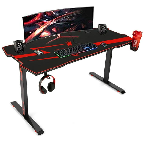60 X 28 T Shaped Computer Gaming Desk Carbon Fiber Surface Full Desk Mouse Pad Cup Holder Headphone Hook Game Table Walmart Com Walmart Com