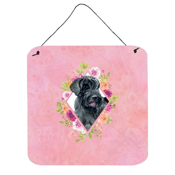 Carolines Treasures CK4178DS66 Giant Schnauzer Pink Flowers Wall or Door Hanging Prints 6x6 multicolor
