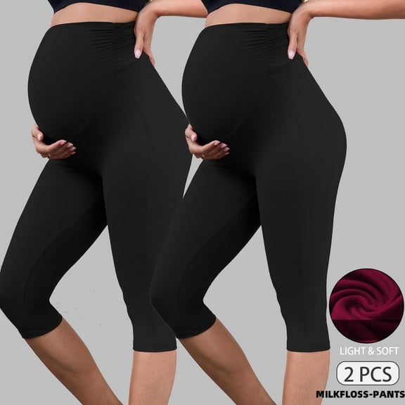 Beaisland Women's Maternity Capri Leggings over The Belly Pregnancy Yoga Pants Workout Activewear Leggings 2-Pack