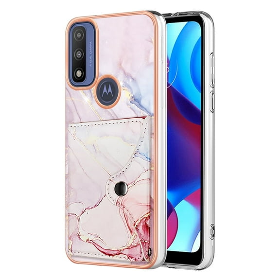 TECH CIRCLE Stylish Case for Motorola Moto G Play (6.5") - Premium TPU/PU Leather Phone Case [Built-in Wallet Feature] Lightweight Cute Marble Durable Cover, Pink