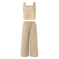thumbnail image 4 of BLOCLOALO 2 Piece Lounge Set Sleeveless Tops Women's Outfits Square Neck Linen Tank Crop Top Wide Leg Pants Matching Set Cropped Tank Tops Dressy Casual Suit Casual Lounge Sets for Women Beige L, 4 of 5