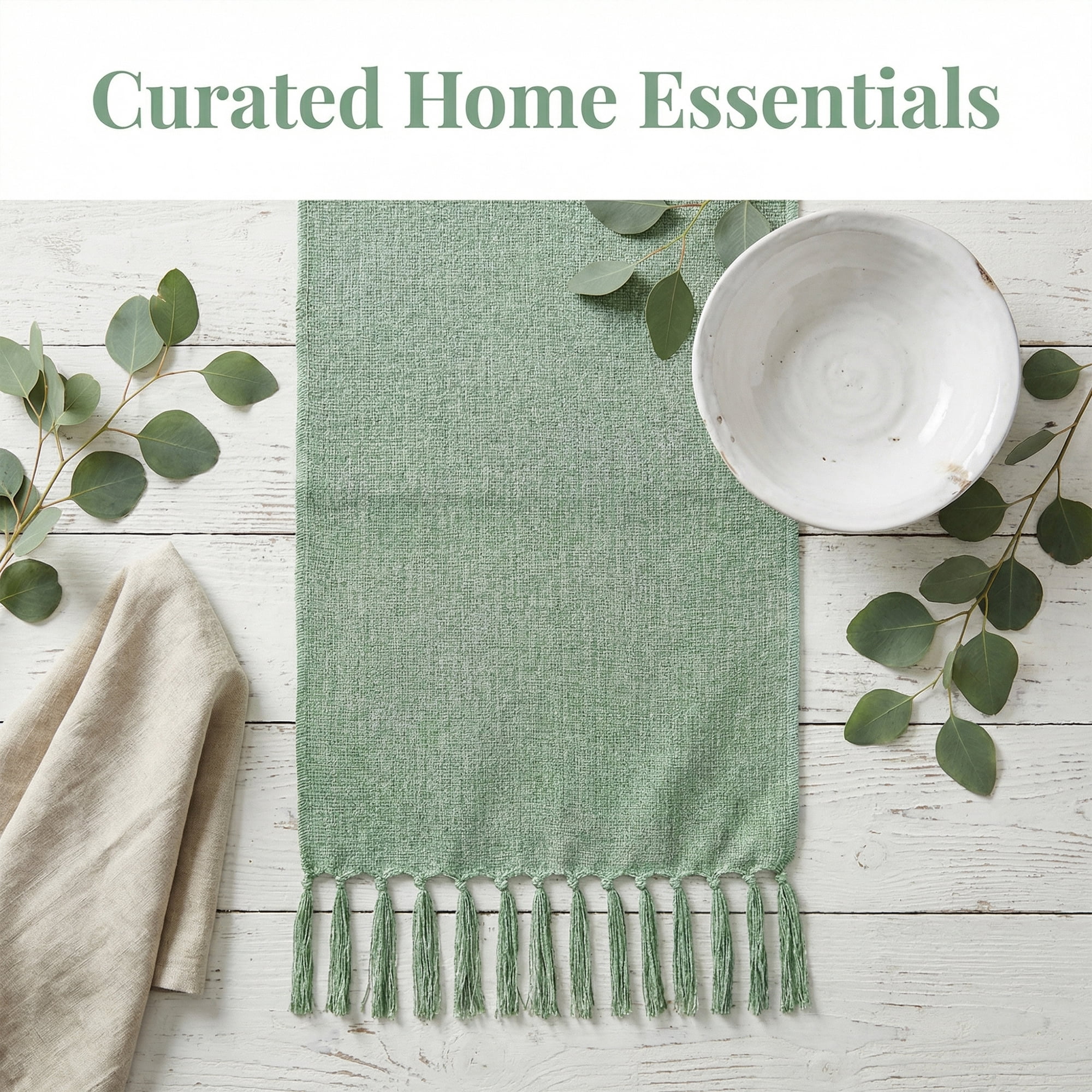 Unique Bargains Birthday Decorations Table Runner with Tassels Green 13x63in