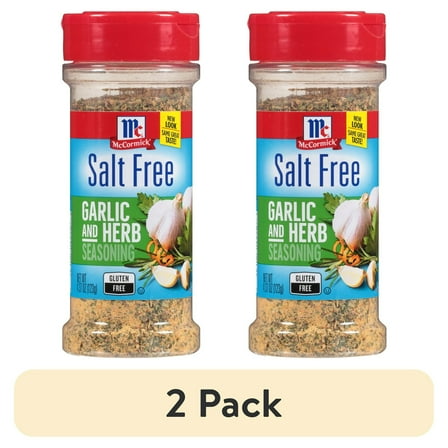 (2 pack) McCormick Gluten Free Salt Free Garlic and Herb Seasoning, 4.37 oz Bottle
